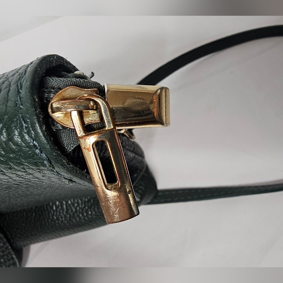 Italian Made Genuine Pebbled Leather Crossbody Purse Dark Green Buckle Flap - Picture 13 of 14